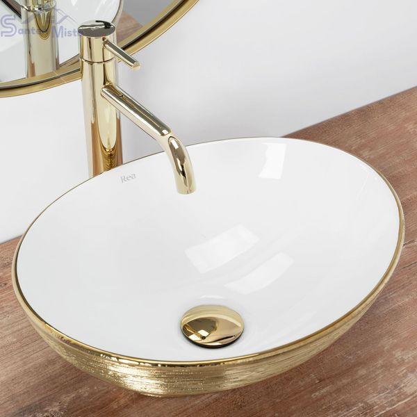 Умывальник (раковина) REA SOFIA BRUSHED GOLD WHITE накладной * REA-U3697 фото