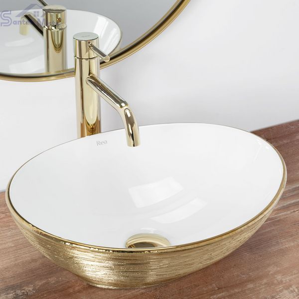Умывальник (раковина) REA SOFIA BRUSHED GOLD WHITE накладной * REA-U3697 фото