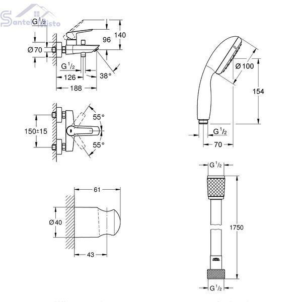 Смеситель для ванны Grohe QuickFix Start Black UA30330701 CV032747 фото