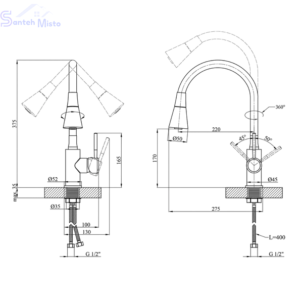 Комплект кухонної мийки Kraft KRF 5448 DECOR (3.0/1.0 мм)+(Подрібнювача Kroner - 550W) SM7502 фото