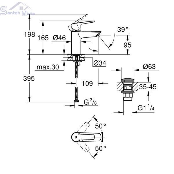 Смеситель для раковины Grohe QuickFix Start S-Size 235502432 с донным клапаном CV036251 фото