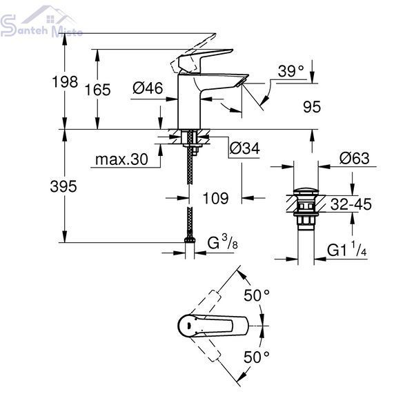 Змішувач для раковини Grohe QuickFix Start S-Size 23550002 з донним клапаном CV030579 фото