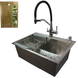 Комплект кухонной мойки Kraft HM 6045 DECOR (3.0/1.0 мм)+Смеситель для кухни Kroner KRP Kuche - C03816BLK (хром) SM35009 фото 1