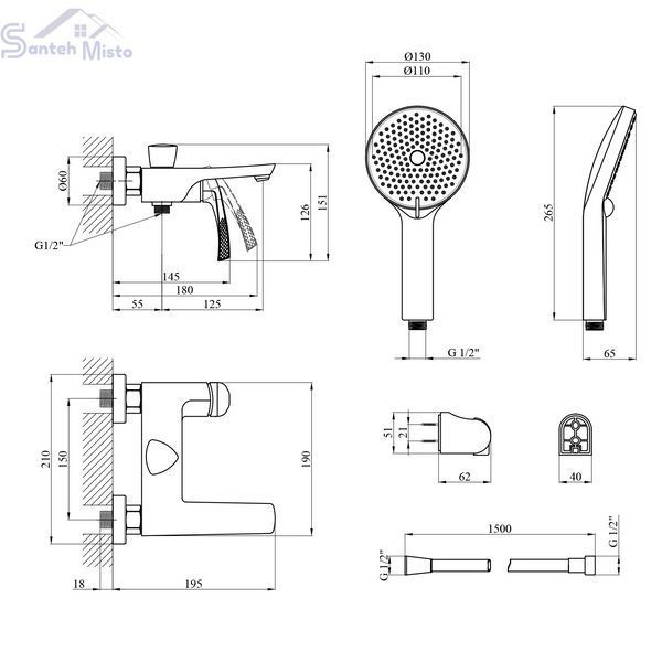 Смеситель для ванны Kroner KRP Axis Line - GRP060 CV036848 фото