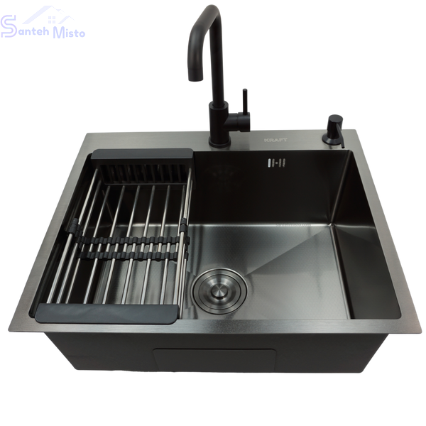 Комплект кухонної мийки Kraft NANO BLACK PVD HS60*50 (3.0/1.0 мм) Decor SM30226 фото