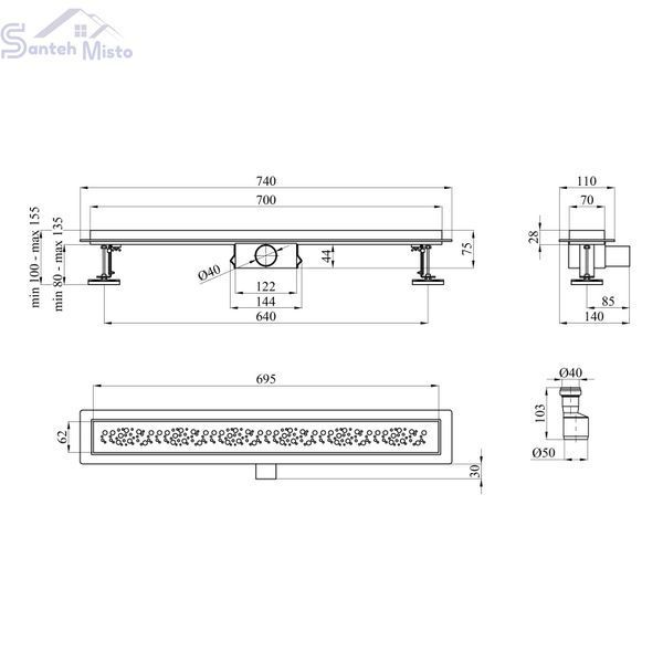 Трап линейный Kroner KRP Eifel M70 Muster CV034166 фото