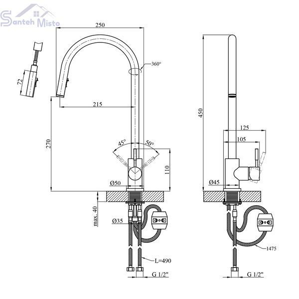 Смеситель для кухни с выдвижным изливом KRP Edelstahl Klassisch - SCH03915 CV032282 фото