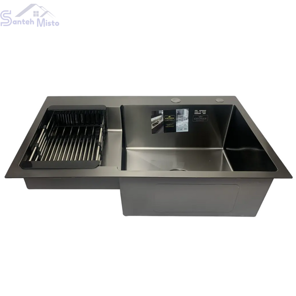 Комплект кухонной мойки Kroner KRP Schwarze - 78Х48RHM PVD R SM36 фото