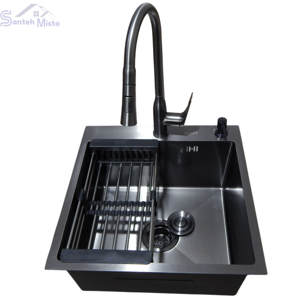 Комплект кухонної мийки Kraft HM 50х50 NANO BLACK (DECOR) PVD (3.0/1.0 мм) SМ6042 фото
