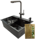 Комплект кухонной мойки Kraft NANO BLACK PVD 600х450мм (3.0/1.0 мм)+Смеситель для кухни Kroner KRP Kuche - GRP03839 PVD Графит с висувним шлангом SM6088 фото 1