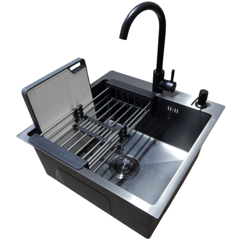 Комплект кухонної мийки Kraft HM 50х50 NANO BLACK (DECOR) PVD (3.0/1.0 мм) SМ55040 фото