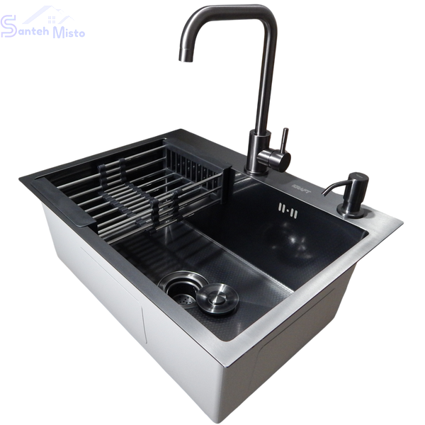 Комплект кухонної мийки KRAFT Handmade PVD чорна HS 540*480 (3.0/1.0 мм) DEKOR SM8418 фото