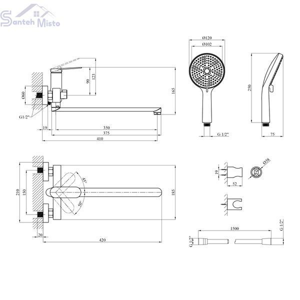 Смеситель для ванны Kroner Element 211414-5301 CV035957 фото