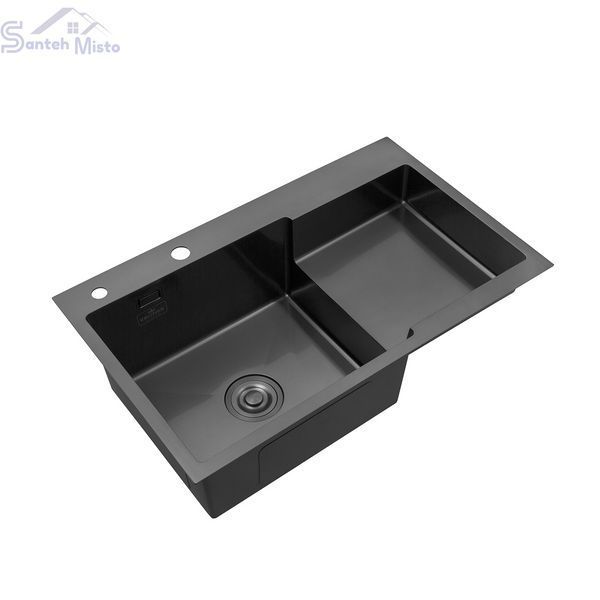 Кухонна мийка Kroner KRP Schwarze - 7848LHM PVD (3.0/1.0 мм) CV030023 фото