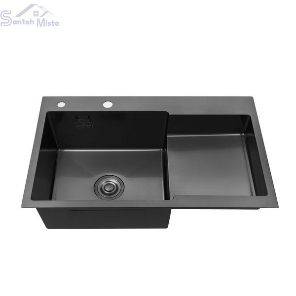 Кухонна мийка Kroner KRP Schwarze - 7848LHM PVD (3.0/1.0 мм) CV030023 фото