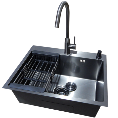 Комплект кухонної мийки Kraft NANO BLACK PVD HS54*48 (3.0/1.0 мм) Декор-соти SM4029 фото