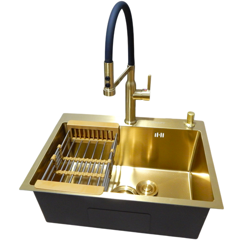 copy_Комплект кухонной мойки Kraft NANO GOLD PVD HS60*45 (3.0/1.0 мм) декор copy_SM50174 фото
