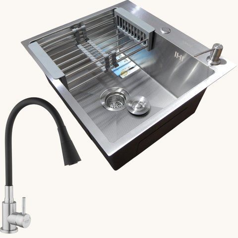 Комплект кухонной мойки Kraft Handmade HM 6045 DECOR (3.0/1.0 мм) SM303 фото