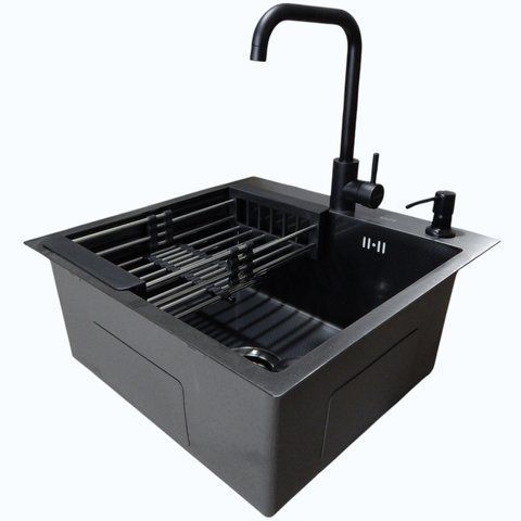 Комплект кухонної мийки Kraft HM 50х50 NANO BLACK PVD (3.0/1.0 мм) SM633 фото