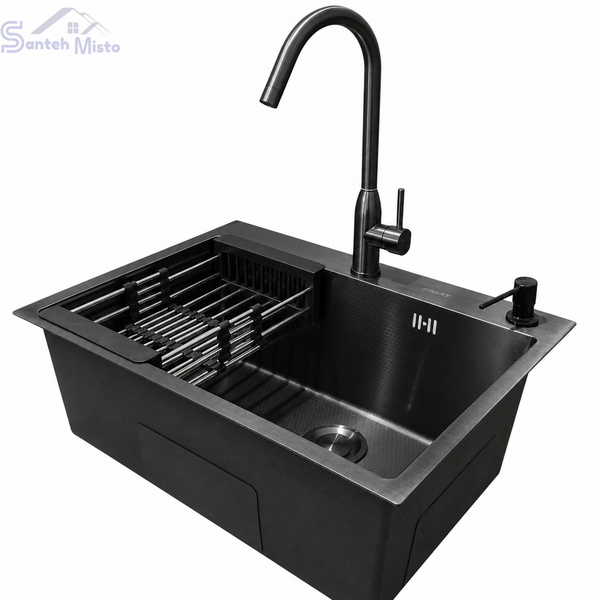 Комплект кухонної мийки Kraft NANO BLACK PVD HS54*48 (3.0/1.0 мм) Декор-соти SM4029 фото