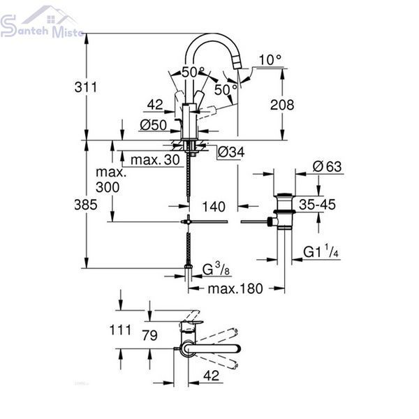 Смеситель для раковины Grohe QuickFix Start L-Size 242032432 с донным клапаном CV036261 фото