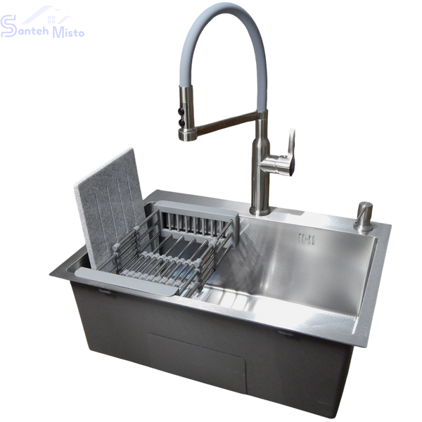 Комплект кухонної мийки Kraft KRF 6045 DECOR (3.0/1.0 мм)+Змішувач для кухні з гнучким виливом Pllen&oacute; SM88350 фото