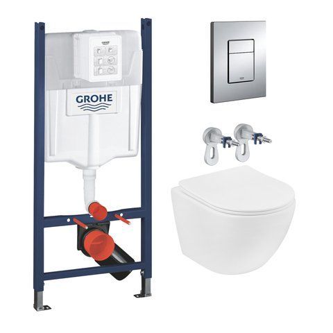 Комплект 4 в 1: Инсталляция GROHE Solido 3 в 1 3884966Q + Унитаз безободковый Kroner Harz WHI523632 RIMLESS с сиденьем Slim Duroplast / Soft-close / Quick relase KH523632WHIR (3884966KH523632) CV033822 фото