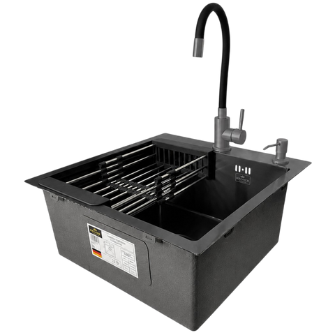 Комплект кухонної мийки Kroner KRP Schwarze - 5050HM PVD (3.0/1.0 мм) SM273 фото
