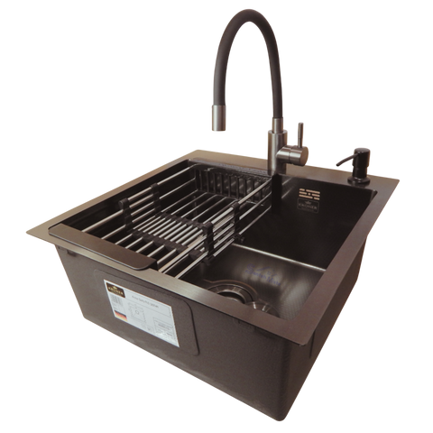 Комплект кухонной мойки Kroner KRP Schwarze - 5050HM PVD (3.0/1.0 мм) SM273 фото