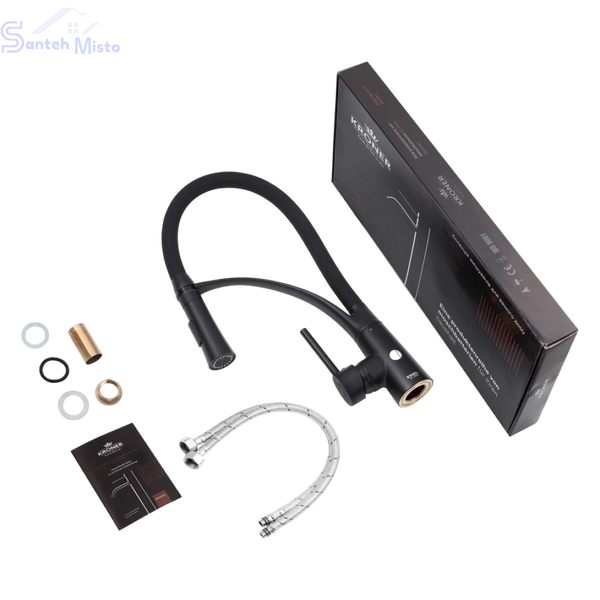 Комплект кухонной мойки KRAFT NANO BLACK Handmade PVD-Графит HS 540х480 Декор-Соты (3.0/1.0 мм)+Кухонный смеситель Kroner KRP Ersel - SCH03393BLK SM718 фото