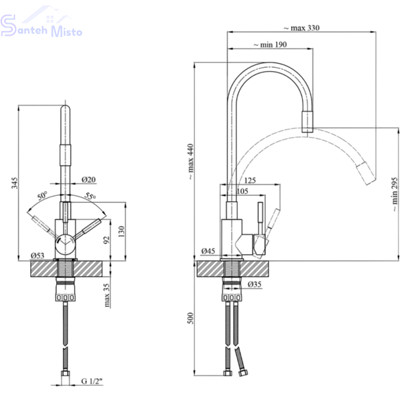 Комплект кухонной мойки Kroner KRP Schwarze - 5050HM PVD (3.0/1.0 мм) SM273 фото