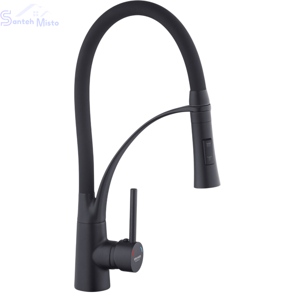 Комплект кухонной мойки KRAFT NANO BLACK Handmade PVD-Графит HS 540х480 Декор-Соты (3.0/1.0 мм)+Кухонный смеситель Kroner KRP Ersel - SCH03393BLK SM718 фото