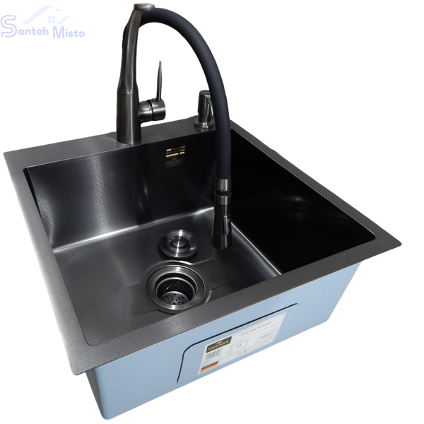Комплект кухонной мойки Kroner KRP Schwarze - 50х50HM PVD (3.0/1.0 мм) SM0533 фото