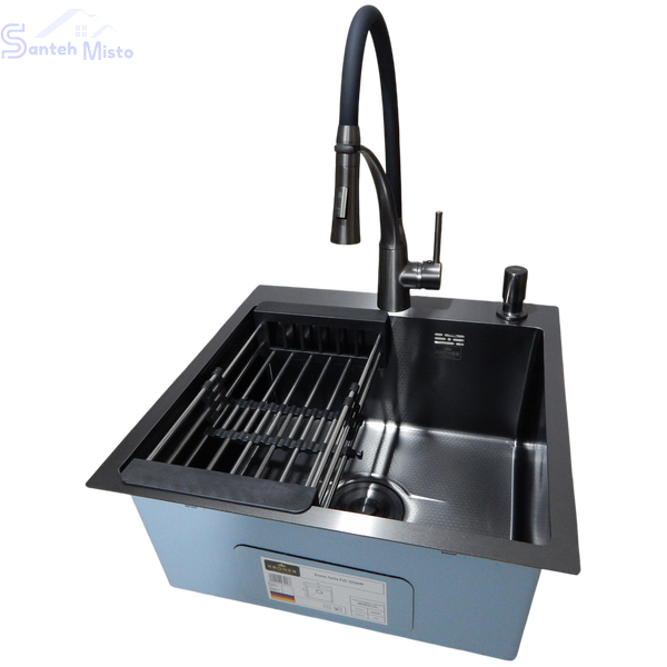 Комплект кухонной мойки Kroner KRP Schwarze - 50х50HM PVD (3.0/1.0 мм) SM0533 фото