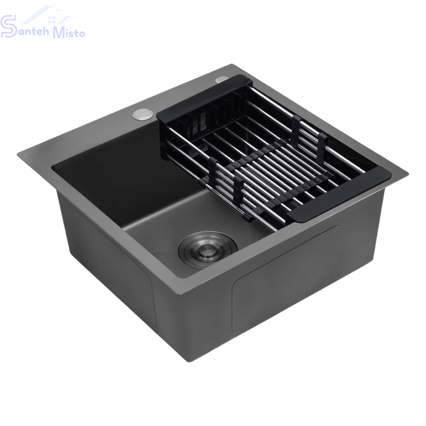 Комплект кухонной мойки Kroner KRP Schwarze - 50х50HM PVD (3.0/1.0 мм) SM0533 фото