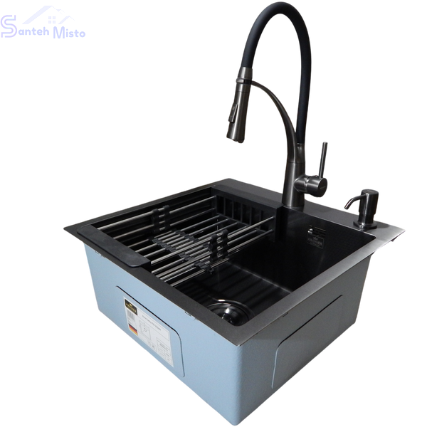 Комплект кухонной мойки Kroner KRP Schwarze - 50х50HM PVD (3.0/1.0 мм) SM0533 фото
