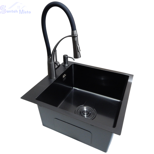 Комплект кухонной мойки Kroner KRP Schwarze - 50х50HM PVD (3.0/1.0 мм) SM0533 фото