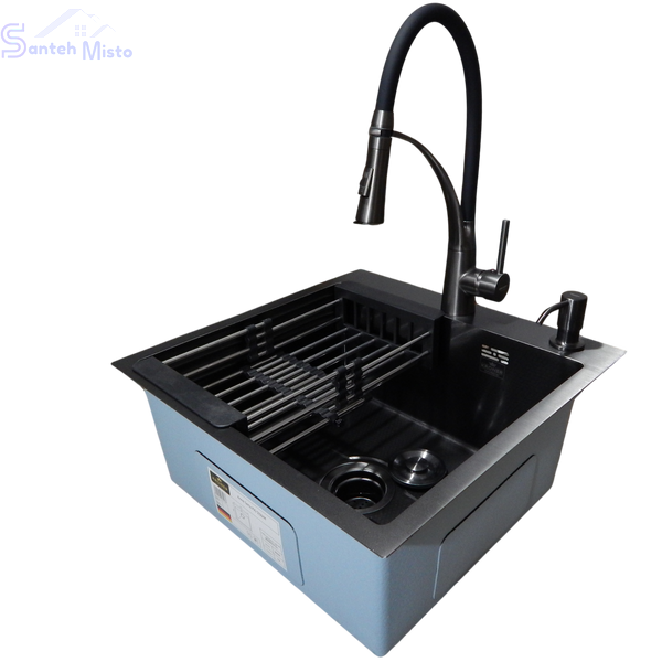 Комплект кухонной мойки Kroner KRP Schwarze - 50х50HM PVD (3.0/1.0 мм) SM0533 фото