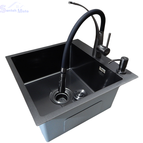 Комплект кухонной мойки Kroner KRP Schwarze - 50х50HM PVD (3.0/1.0 мм) SM0533 фото