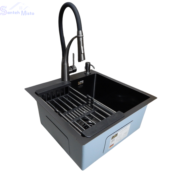 Комплект кухонной мойки Kroner KRP Schwarze - 50х50HM PVD (3.0/1.0 мм) SM0533 фото
