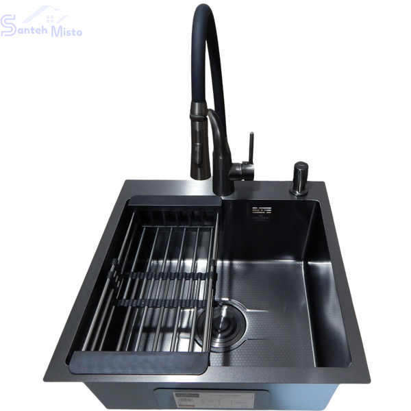 Комплект кухонной мойки Kroner KRP Schwarze - 50х50HM PVD (3.0/1.0 мм) SM0533 фото