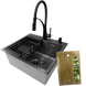 Комплект кухонной мойки KRAFT NANO BLACK Handmade PVD-Графит HS 540х480 Декор-Соты (3.0/1.0 мм)+Кухонный смеситель Kroner KRP Ersel - SCH03393BLK SM718 фото 1