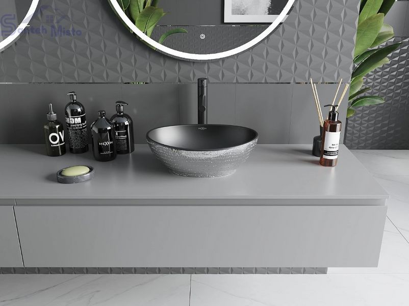 Умывальник (раковина) MEXEN ELZA SILVER BLACK MATT с узором накладной MEX-21014022 фото