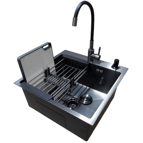 Комплект кухонної мийки Kraft -NANO BLACK 5050HM PVD (3.0/1.0 мм) SM8035 фото
