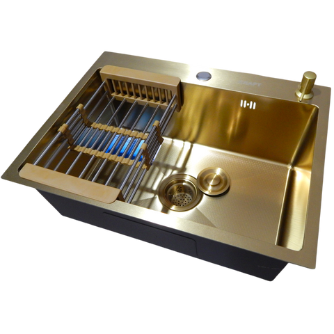 Кухонна мийка Kraft NANO GOLD PVD HS60*45 (3.0/1.0 мм) декор SM25760 фото