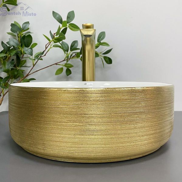 Умивальник (раковина) VBI PRATO BRUSH GOLD WHITE накладний VBI-011408 фото
