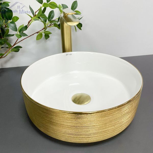 Умивальник (раковина) VBI PRATO BRUSH GOLD WHITE накладний VBI-011408 фото