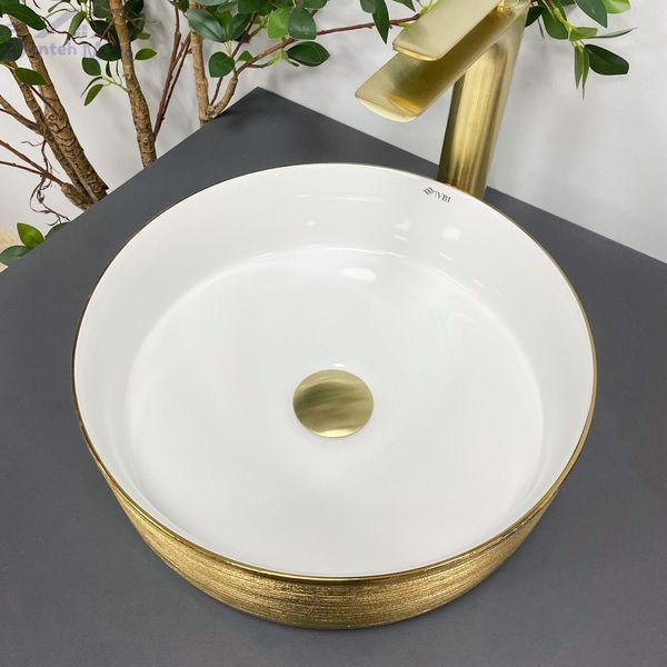 Умивальник (раковина) VBI PRATO BRUSH GOLD WHITE накладний VBI-011408 фото