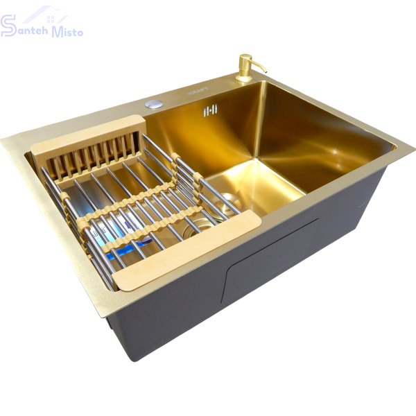 Кухонна мийка Kraft NANO GOLD PVD HS60*45 (3.0/1.0 мм) декор SM25760 фото