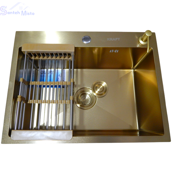 Кухонна мийка Kraft NANO GOLD PVD HS60*45 (3.0/1.0 мм) декор SM25760 фото